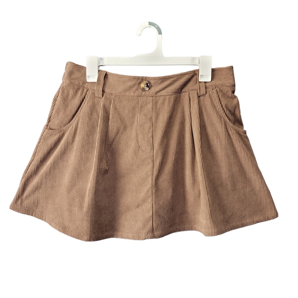 Mini Skirt Skort NWT Halara Corduroy Pocket Brown Large Regular Active Casual